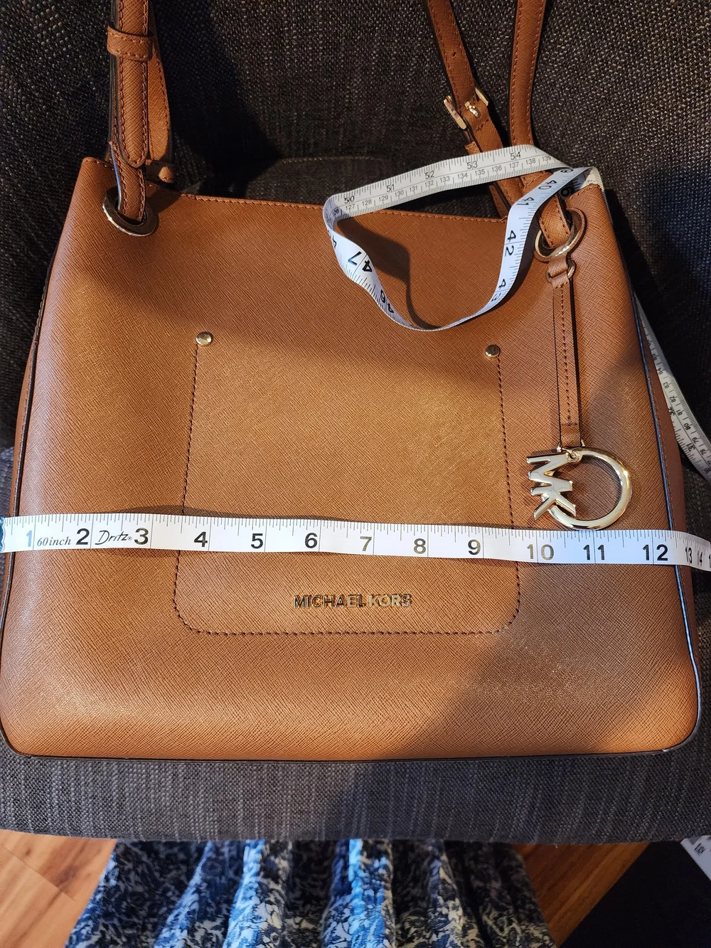 Michael Kors Camel Brown Leather Shoulder Bag with Gold Logo Charm